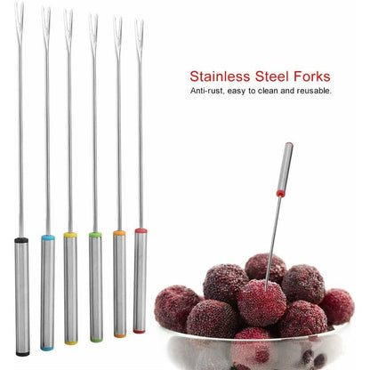 6 pcs Fondue Forks, Stainless Steel Fondue Forks, Chocolate Fondue Forks For Fruit Barbecue Pot Fork Fondue Skewers - Image 2