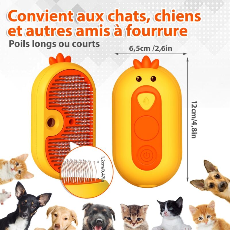 Cat Steam Brush With Release Button, Rechargeable Cat Steam Brush For Long And Short Hair Cats Dogs Rabbits, - Image 4