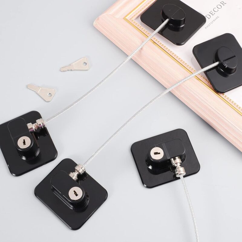 3 Pack Child Safety Window Lock, Adhesive Refrigerator Door Lock Opening Limit Cable Child Safety Window Block With 3 - Image 3