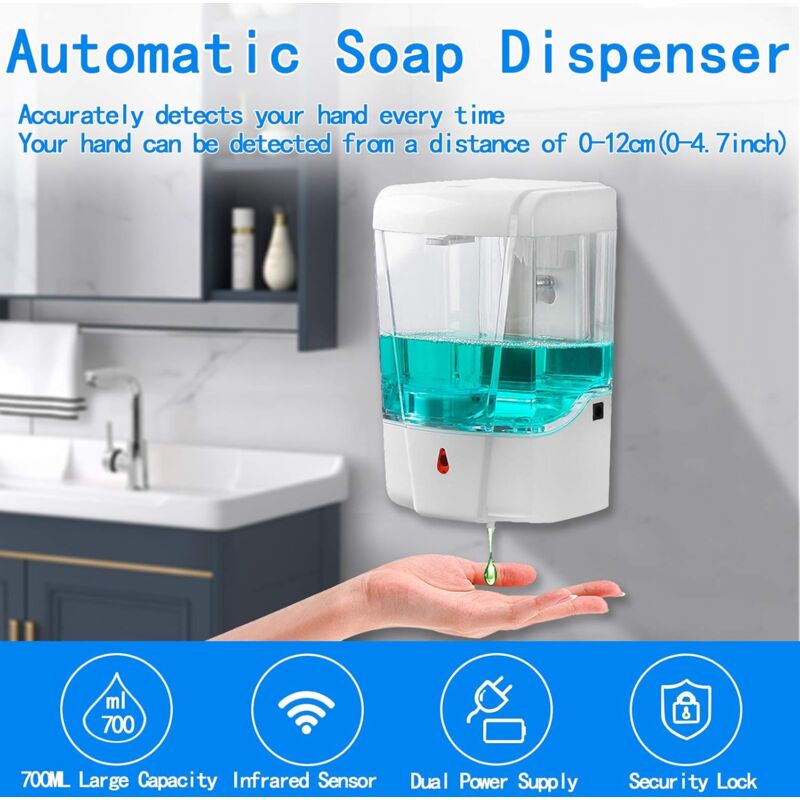 Automatic Hand Soap Dispenser, 700Ml Wall Mounted Soap Dispenser, Touchless Hand Sanitizer Shampoo Dispenser, Touchless - Image 2