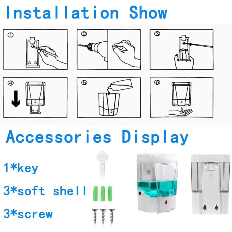 Automatic Hand Soap Dispenser, 700Ml Wall Mounted Soap Dispenser, Touchless Hand Sanitizer Shampoo Dispenser, Touchless - Image 4