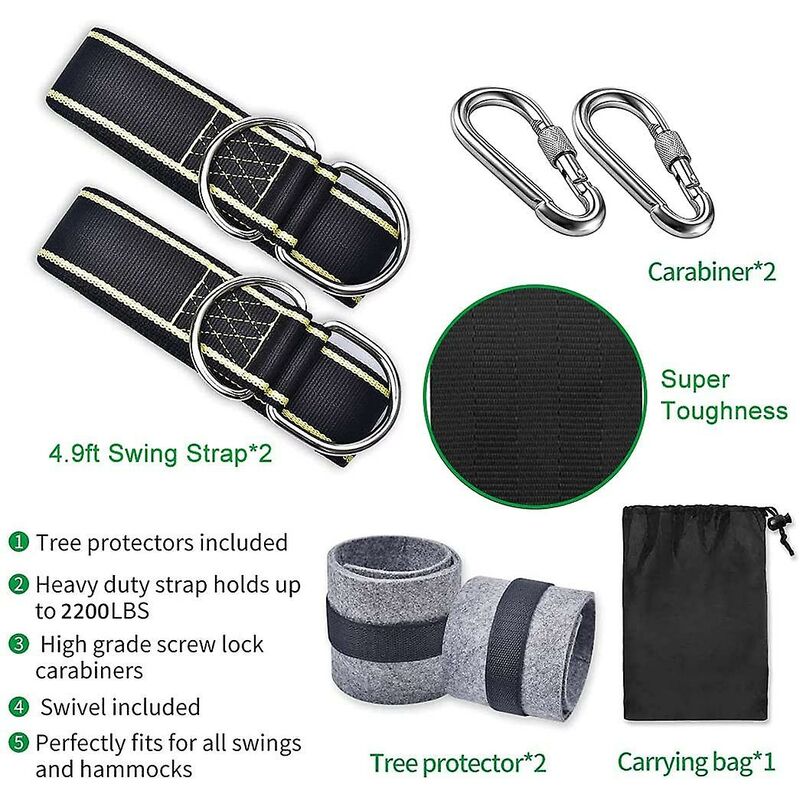 Hammock Strap Swing Attachment Hanging Chair ROpe Outdoor Swing Accessory Safety Carabiners Swing Tree Swing Strap For - Image 2