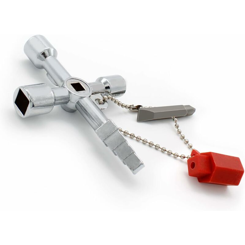 Universal Cross Wrench, Practical 4-Way Multifunctional Wrench, Silver Control Cabinet Key, Used For Water And