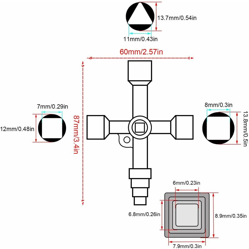 Universal Cross Wrench, Practical 4-Way Multifunctional Wrench, Silver Control Cabinet Key, Used For Water And - Image 2
