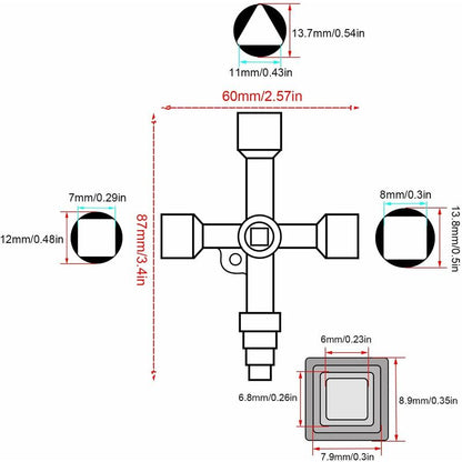 Universal Cross Wrench, Practical 4-Way Multifunctional Wrench, Silver Control Cabinet Key, Used For Water And - Image 2
