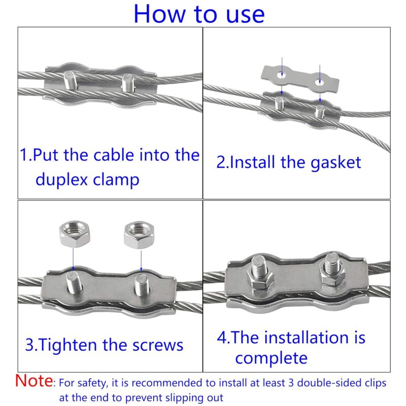 M2 Duplex Cable Clips 304 Stainless Steel Duplex Cable Clips For Wire ROpe Clotheslines Sun Sails Hanging Patio Fixed 8 - Image 4