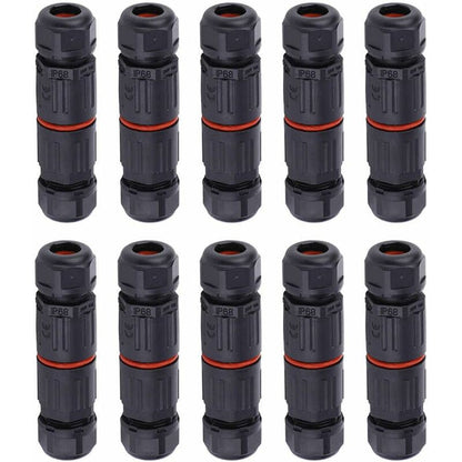 Whpps 10 pcs Ip68 Waterproof Straight Connector Junction Box Electrical Wire Cable 3 Pin Outdoor Connector Plug Socket