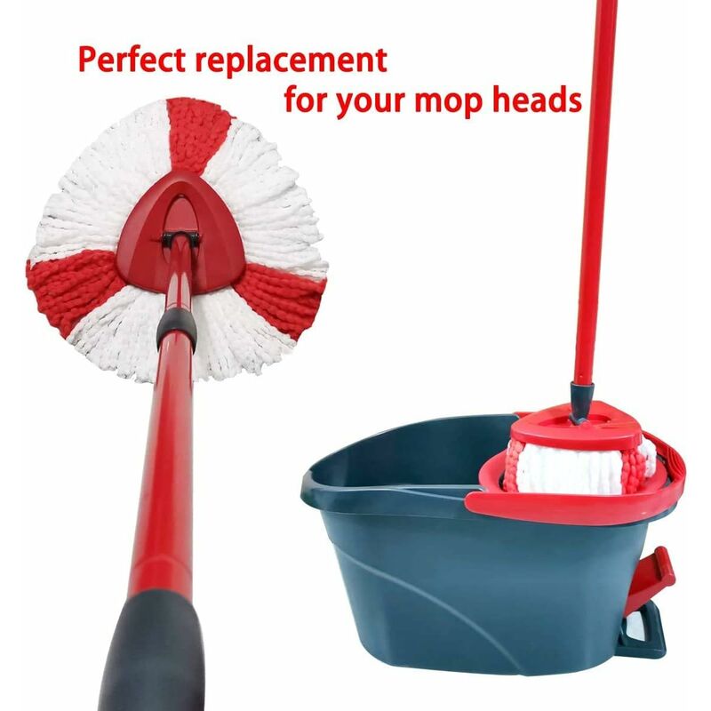 2 Pack Mop Heads Compatible With Vileda 2 In 1 Turbo Mop Replacement Head, Microfiber, Red, White. - Image 2