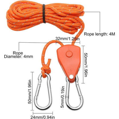 2 Pieces 4M Adjustable Ratchet ROpe, Orange 1/8 Ratchet Pulley With 2 Replacement Hooks, Reflective Ratchet ROpe - Image 2