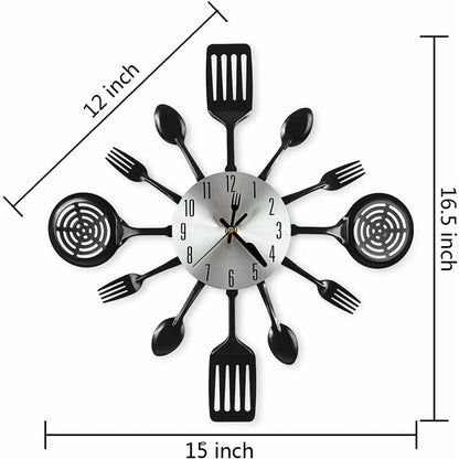 16" Large Kitchen Wall Clocks With Spoons And Forks, Great Home Decor And Nice Gifts, Black - Image 2