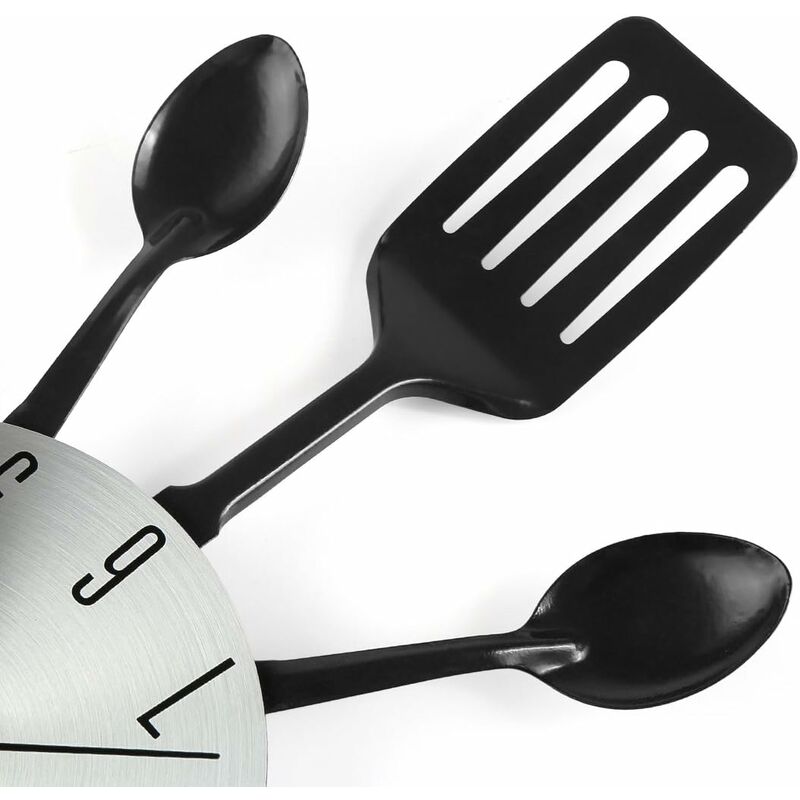 16" Large Kitchen Wall Clocks With Spoons And Forks, Great Home Decor And Nice Gifts, Black - Image 3
