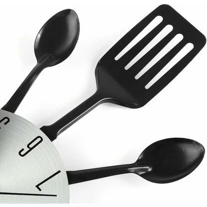 16" Large Kitchen Wall Clocks With Spoons And Forks, Great Home Decor And Nice Gifts, Black - Image 3