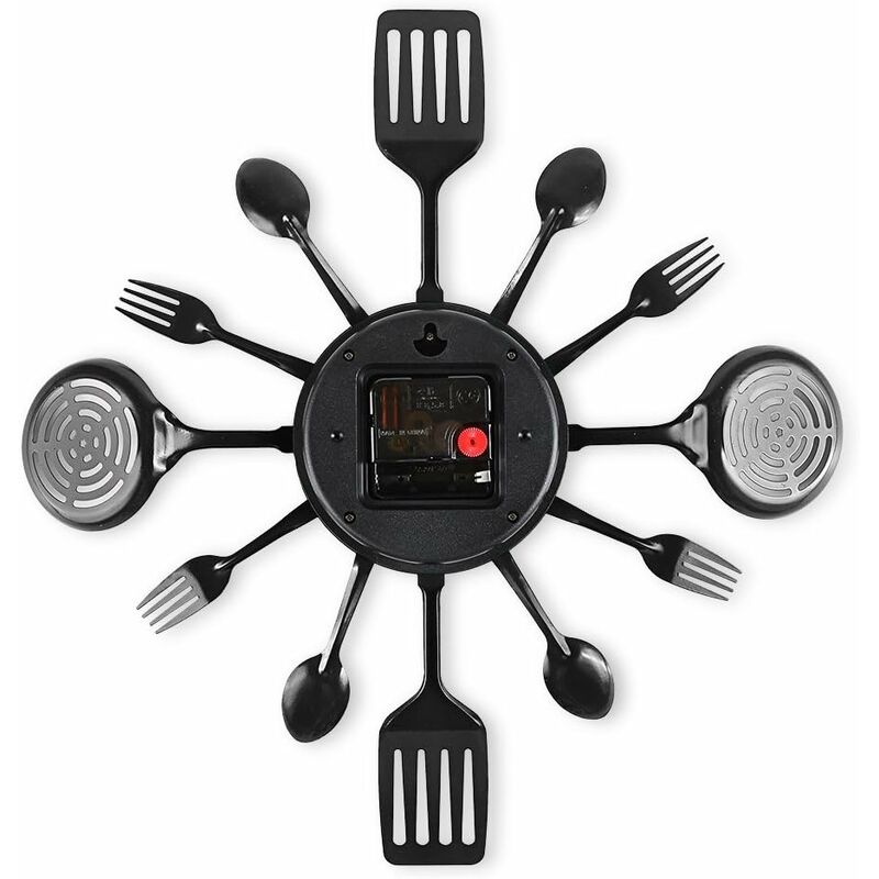 16" Large Kitchen Wall Clocks With Spoons And Forks, Great Home Decor And Nice Gifts, Black - Image 4