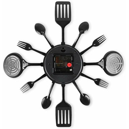 16" Large Kitchen Wall Clocks With Spoons And Forks, Great Home Decor And Nice Gifts, Black - Image 4