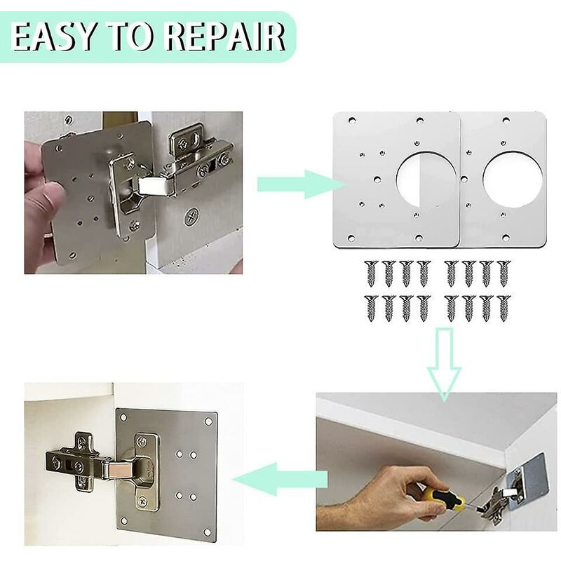8 pcs Stainless Steel Cabinet Hinge Repair Plate With 48 Screws - Image 3