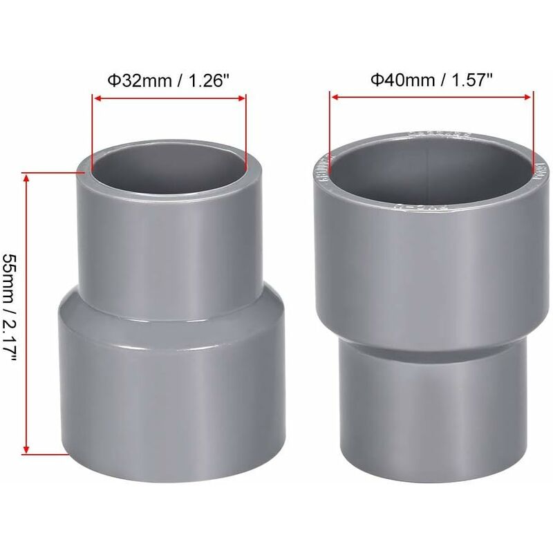 0Mm X 32Mm Pvc Pipe Coupling Hub Reducer Dwv Grey 2 pcs - Image 3
