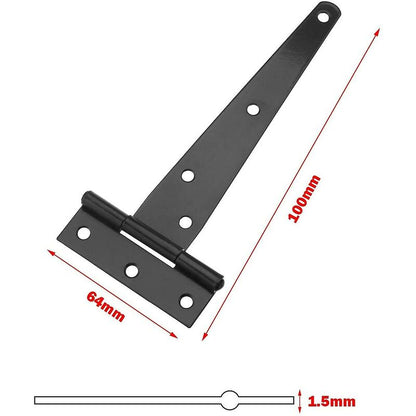 6 Pack T-Shaped Hinges For Garden Shed - 10Cm - Heavy Duty - Forged Steel - Rustproof - Black - Image 3