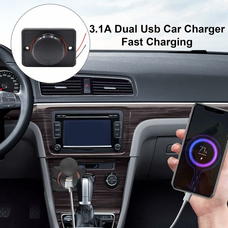 Car Usb Charger, 3.1A 12V/24V Usb Control Panel, Dual Port Charger Power Socket, 2 Port Adapter, For Car, Marine, Rv, - Image 2