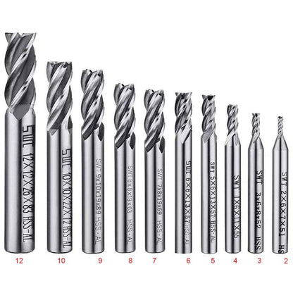 10 pcs 4 Flute End Mill Bit Set - 2-12Mm Hss Straight Shank Drill Bit Set Cnc Drill Bits Tool Set For Wood Aluminum - Image 3