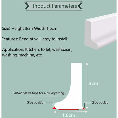 2M/78In Silicone Shower Threshold Water Barrier, Wet ROom Floor Water Barrier, Bathroom Water DAm, Shower Sealing - Image 2