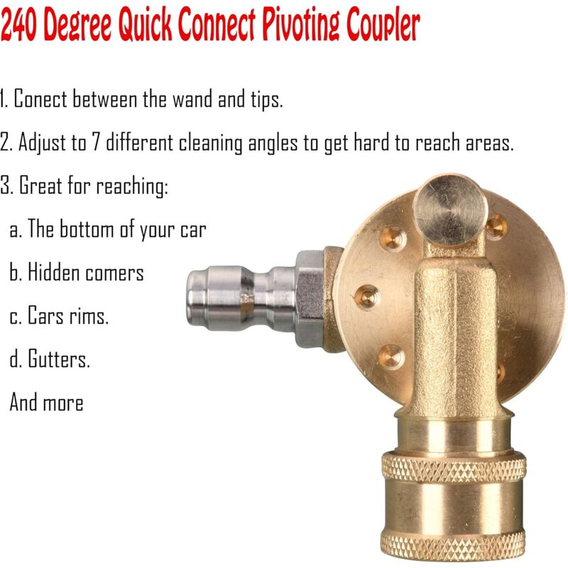DAily Swivel Coupler Tool For Pressure Washer Tips Gutter Cleaner Attachment 1/4 Inch Quick Disconnect 240 Degree 4500 - Image 4