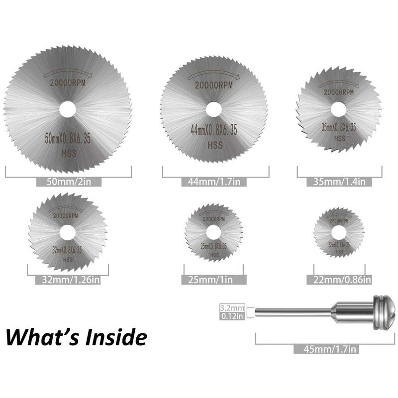 6 pcs Hss Saw Blades Set With 1Pc 1/8" Shank Extension ROd, Cutting Wheel Set For ROtary Tools - Image 3