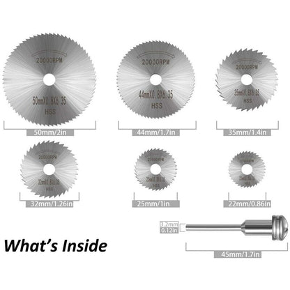 6 pcs Hss Saw Blades Set With 1Pc 1/8" Shank Extension ROd, Cutting Wheel Set For ROtary Tools - Image 3