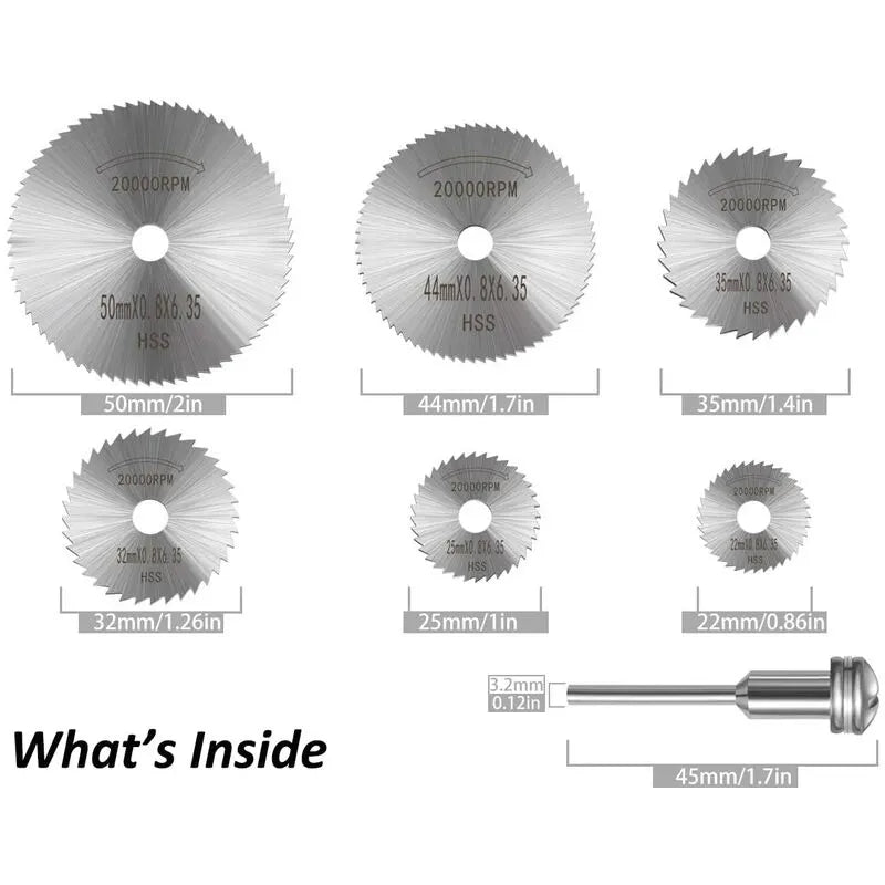 6 pcs Hss Saw Blades Set With 1Pc 1/8" Shank Extension ROd, Cutting Wheel Set For ROtary Tools - Image 3
