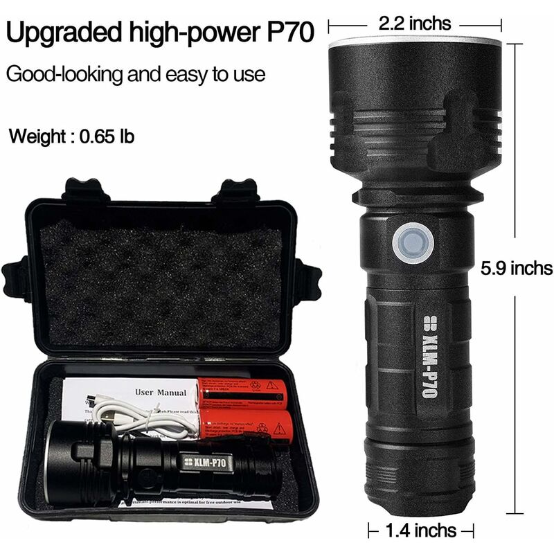 30000-100000 Lumen High Power LED Flashlight Waterproof Ultra Bright, 3 Modes High Brightness Usb Rechargeable - Image 4