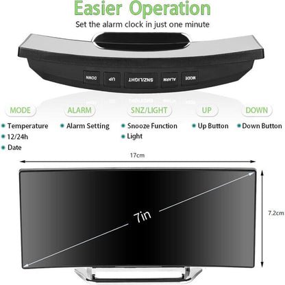 Digital Alarm Clock For Bedroom, 7'' LED Mirror Screen, 2 Brightness, Temperature, DAte, Usb Powered, Memory Function - Image 2
