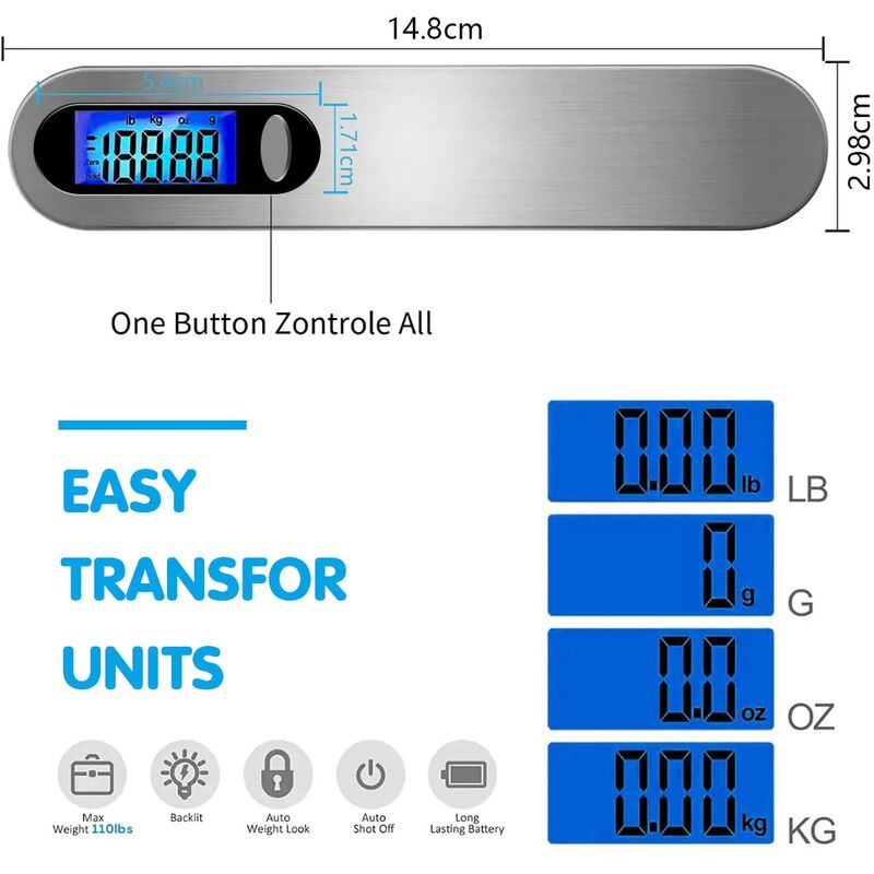 Travel Luggage Scale, Portable Digital Luggage Scale Max 50Kg/110Lb (Lb,G,Oz,Kg) Scale With Hook For - Image 4