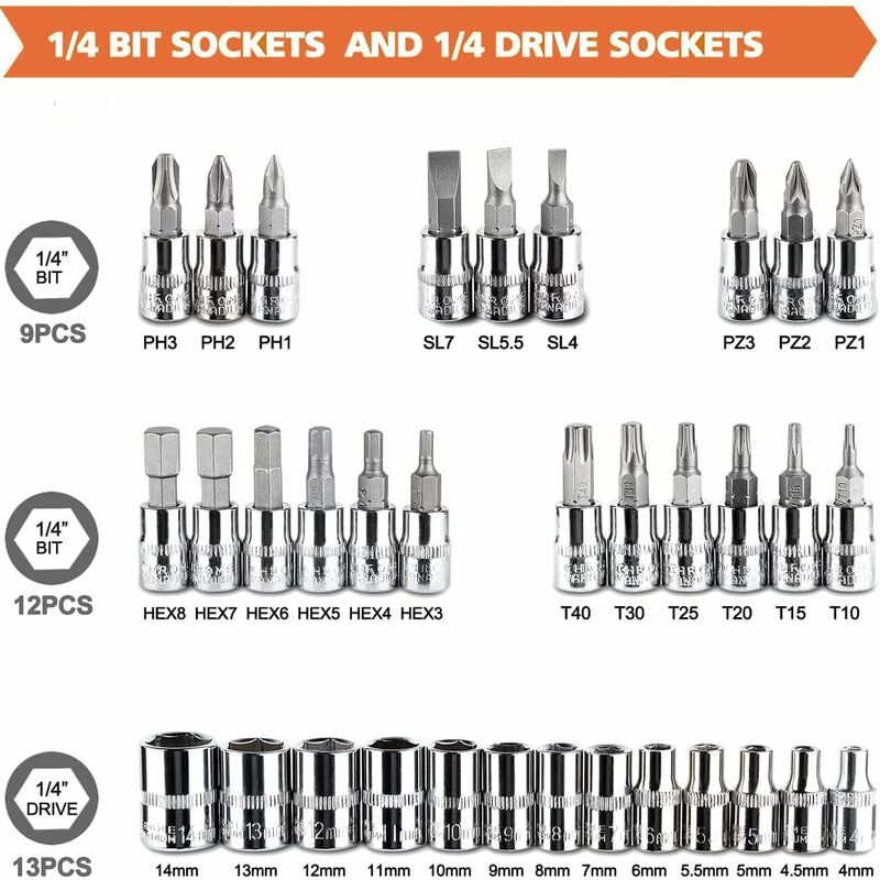 46 pcs Socket Set Chrome Vanadium 1/4" Adapter Set Socket Set For Car Diy - Image 2