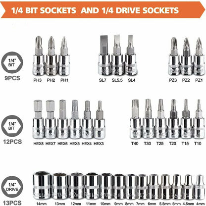 46 pcs Socket Set Chrome Vanadium 1/4" Adapter Set Socket Set For Car Diy - Image 2