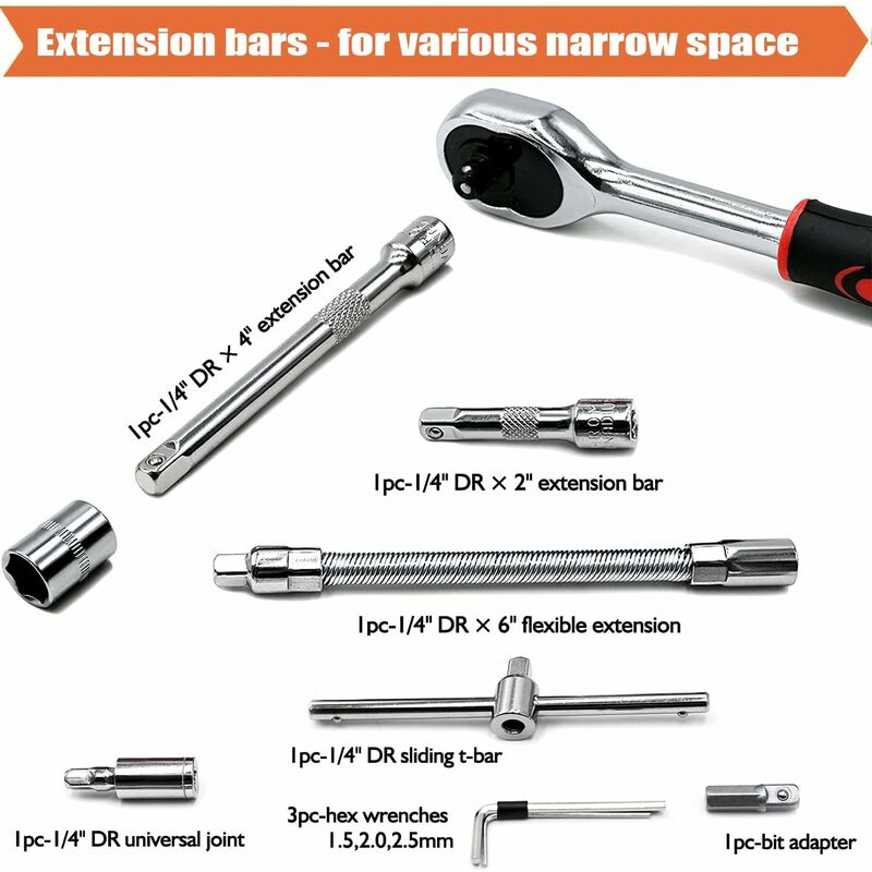 46 pcs Socket Set Chrome Vanadium 1/4" Adapter Set Socket Set For Car Diy - Image 3