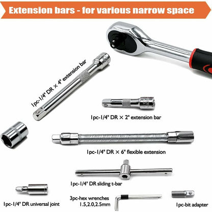 46 pcs Socket Set Chrome Vanadium 1/4" Adapter Set Socket Set For Car Diy - Image 3