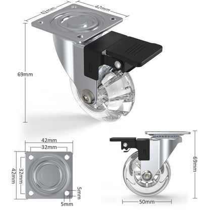 4 pcs Set Furniture Casters With Brakes, 360° Swivel Casters, Up To 600Kg, No Marks On The Floor, Screws Included - Image 2