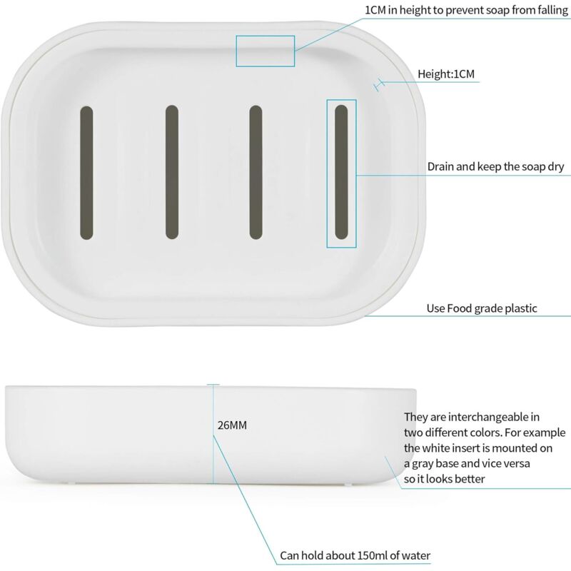 Bathroom Soap Dishes. Strong Drainage. Keep Soap Dry. Easy To Clean Soap Holder (White) - Image 3