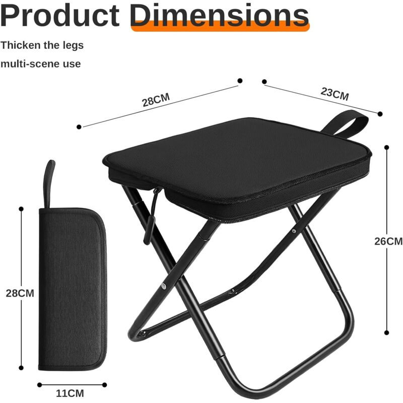 Folding Stool, Lightweight Steel Folding Camping Stool - 120Kg Load Capacity, Fishing, Garden, Camping, Beach & Travel - Image 2