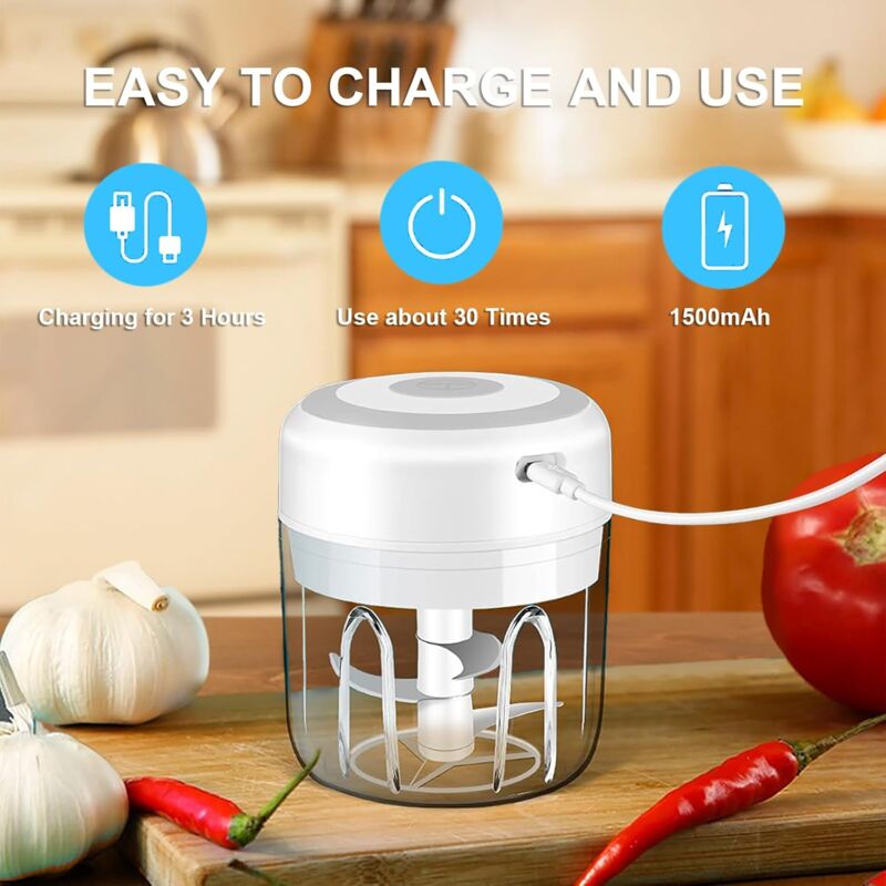 Cordless Electric Food Chopper, Mini Food Processor, 250Ml, Easy To Clean And Replace, Durable Electric Blender For - Image 4