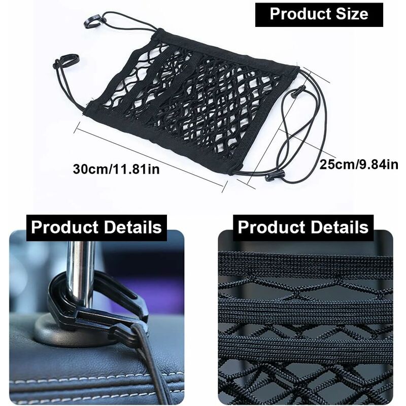 3-Layer Car Mesh Bag, Seat Back Mesh Bag, Rear Child Safety Door, Luggage Tissue Holder, Driver Storage Mesh Bag - Image 2