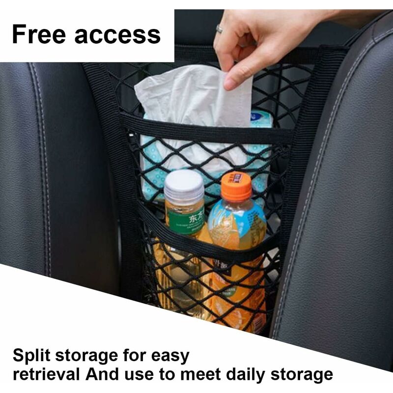 3-Layer Car Mesh Bag, Seat Back Mesh Bag, Rear Child Safety Door, Luggage Tissue Holder, Driver Storage Mesh Bag - Image 3