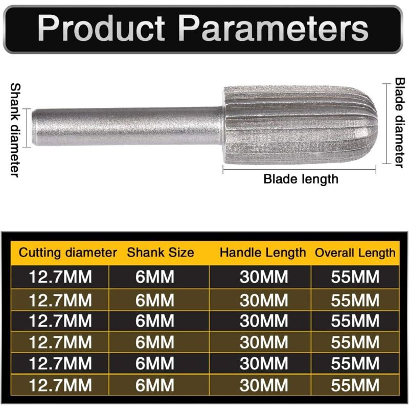 6 pcs Double Cut Tungsten ROtary Burr Set 6Mm Shank Tungsten Files Filing/Engraving/Grinding Bits For ROtary Tools - Image 4