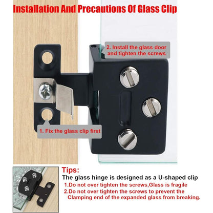 Glass Cabinet Door Hinge 4 pcs Wine Cabinet Clamp Display Door Hinge, Matte Black Zinc Alloy, No Drilling - Image 3