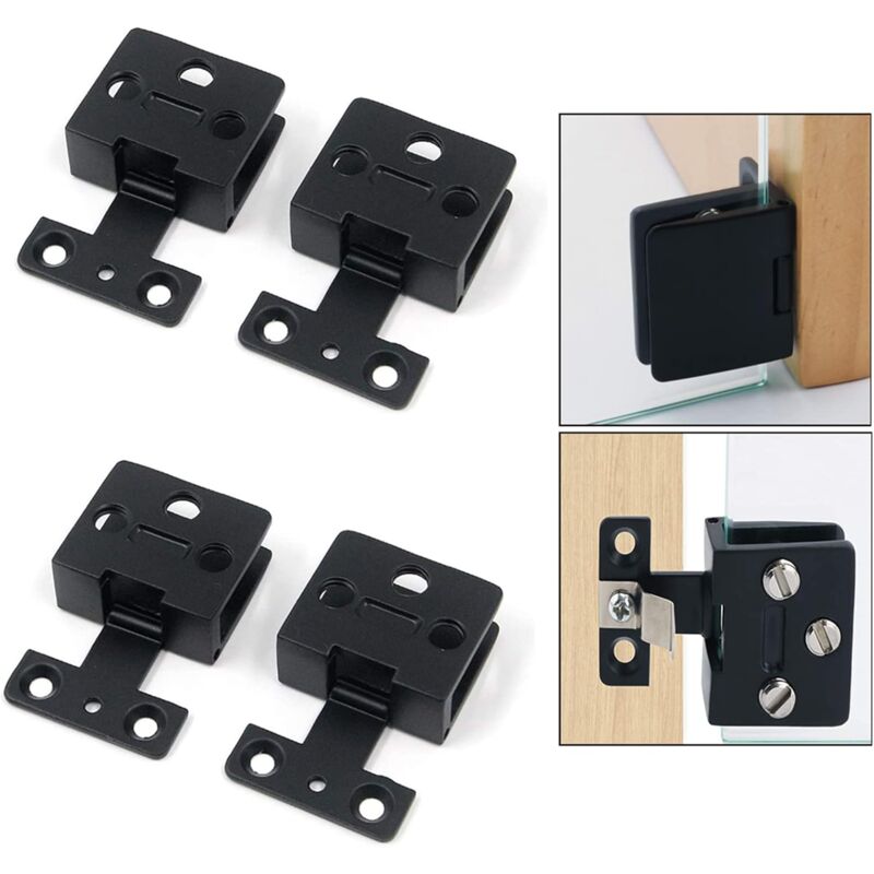 Glass Cabinet Door Hinge 4 pcs Wine Cabinet Clamp Display Door Hinge, Matte Black Zinc Alloy, No Drilling - Image 4