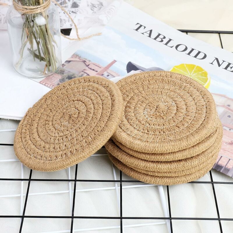 pcs Coffee Color Coasters, 11.5Cm ROund Woven Coasters Water Absorption Woven Drink Coasters Heat Resistant Coasters - Image 2