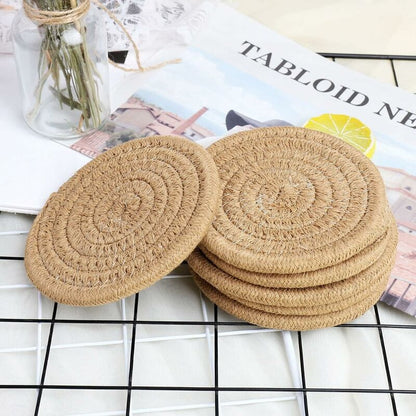 pcs Coffee Color Coasters, 11.5Cm ROund Woven Coasters Water Absorption Woven Drink Coasters Heat Resistant Coasters - Image 2