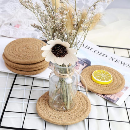 pcs Coffee Color Coasters, 11.5Cm ROund Woven Coasters Water Absorption Woven Drink Coasters Heat Resistant Coasters - Image 4