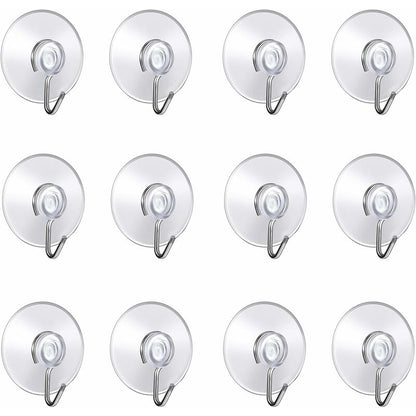 12 Pack Suction Cup Wall Hooks, Small Plastic Suction Cups With ROund Hook For Bathroom And Kitchen (4Cm)