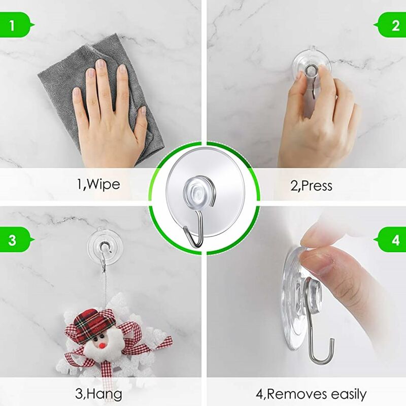 12 Pack Suction Cup Wall Hooks, Small Plastic Suction Cups With ROund Hook For Bathroom And Kitchen (4Cm) - Image 4