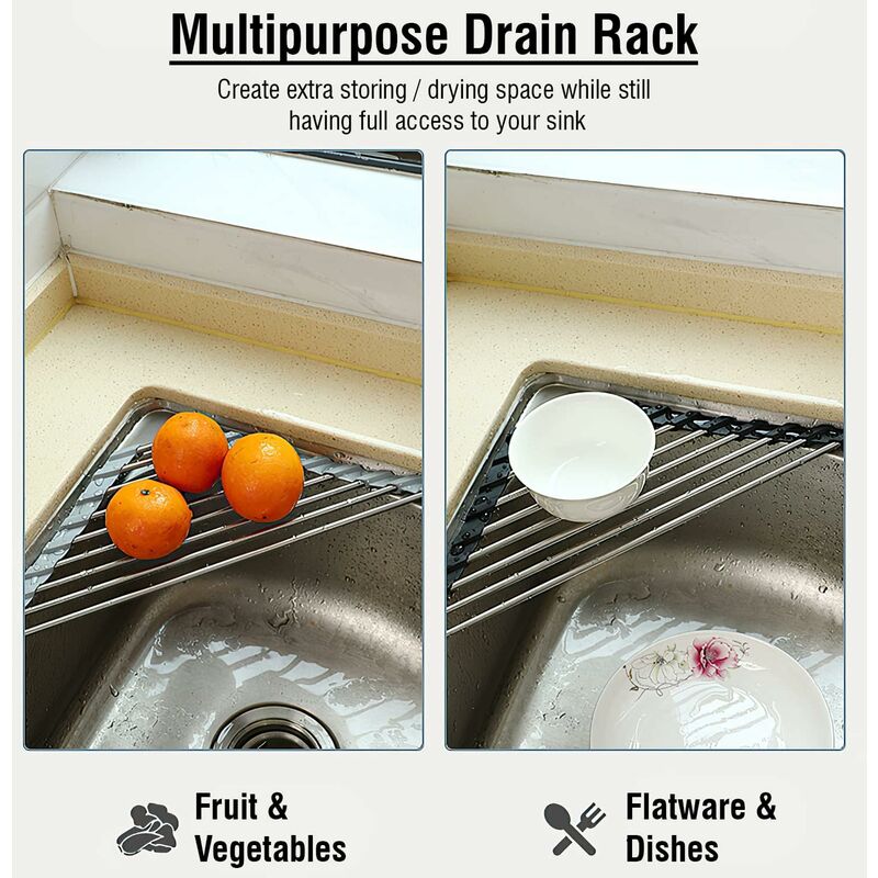 2 Pack Stainless Steel Foldable Triangular Drainer Rack For Kitchen Sink Non-Slip Grey - Image 2